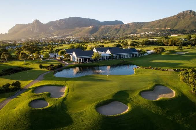Southern suburbs golf clubhouse and lake, Cape Town